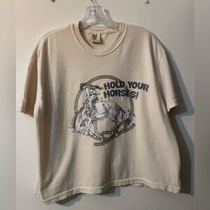 Hold Your Horses Crop Tee Comfort Colors Cream T-Shirt Sz L